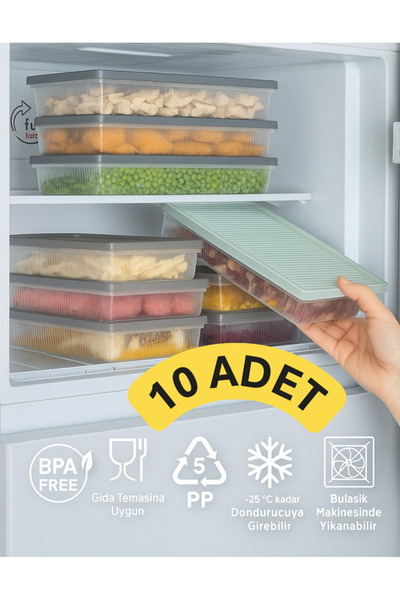 VİALEX Freezer 10 Adet Buzdolabı Organizeri Vakumlu Sızdırmaz Kapaklı 2 LT Dü...