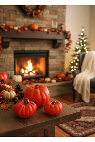 SEMY STORE Balkabağı 3 lü Dekor Seti Biblo Obje Süs Dekorasyon