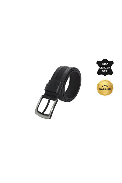 HKY Ανδρική ζώνη τζιν με σχέδιο από γνήσιο δέρμα