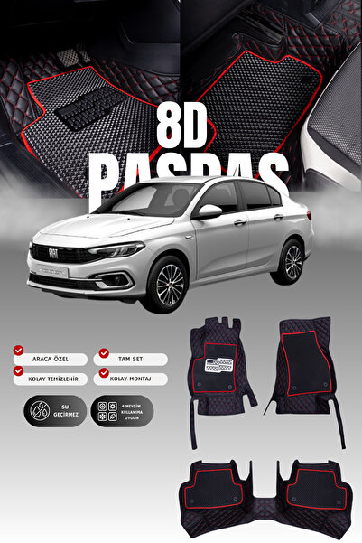 stiloto Fiat Egea (2015 ve sonrası) 8D Deri Havuzlu Oto Paspas | Tam Koruma,A...