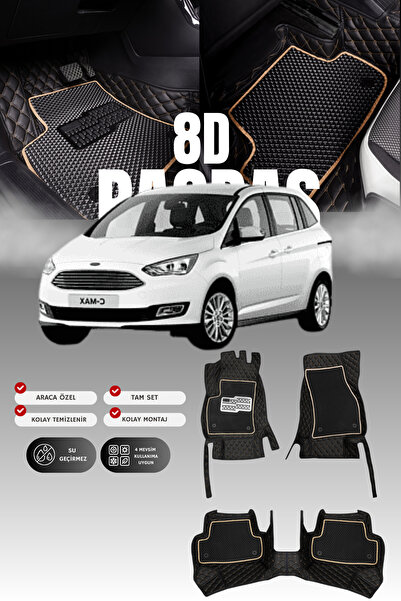 stiloto فورد سي-ماكس (2010-2019) سجادة أرضية للسيارة من الجلد 8D |   حماية كا...