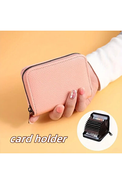 Siriderya Multi-Function Credit Card Holder Minimalist Wallet and Card Holder Leather Card Holder Pink