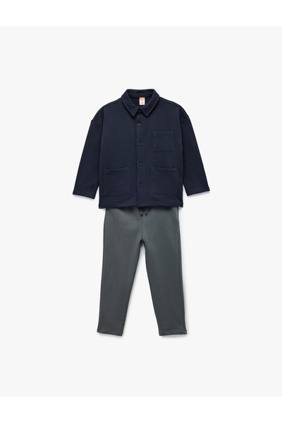 Koton Uzun Kollu Düğmeli Yaka Pamuklu Gömlek ve Beli Bağcıklı Pantolon Seti