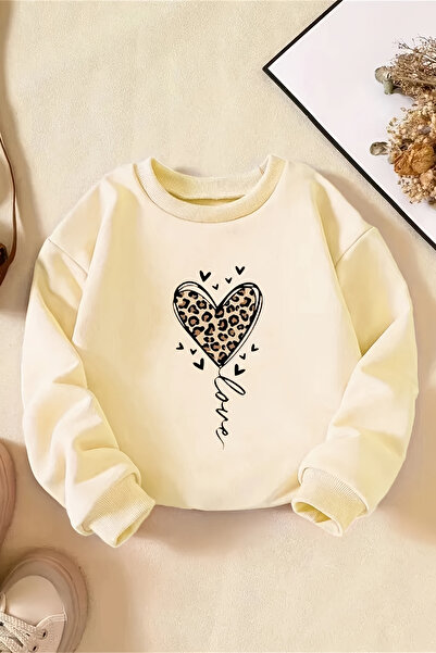 MYADA Leopard Heart Printed 3 Thread Premium Crew Neck Sweatshirt 24515