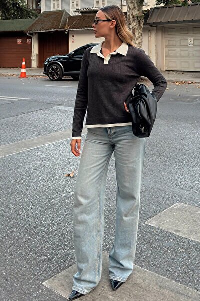 Swist Жіночий трикотажний светр з коміром-поло та ґудзиками з фуе