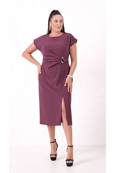 Lafaba Rochie midi pentru femei, cu decolteu tip ciclism, cu detalii accesorii