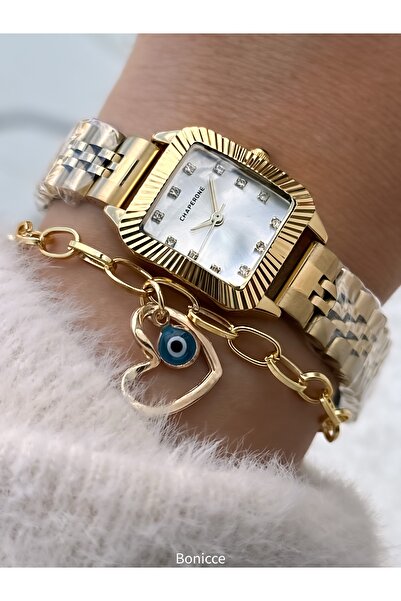 Chaperone Women's Wristwatch, Yellow Crystal Stone, Steel Band, 2 Years Warra...