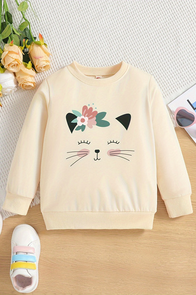 MYADA Kitten Printed 3 Thread Premium Crew Neck Sweatshirt 24492