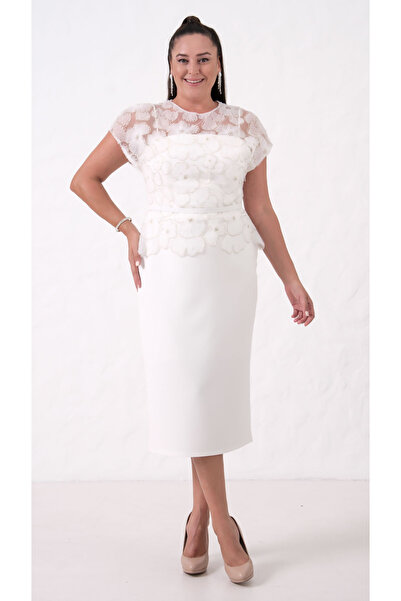 Lafaba Women's White Lace Midi Evening Dress