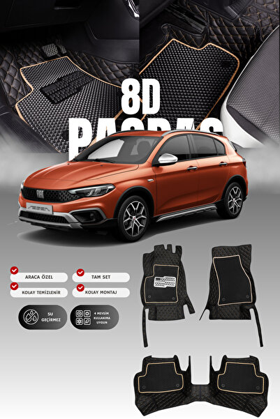 stiloto Fiat Egea Cross (2021-2025) 8D Deri Havuzlu Oto Paspas | Tam Koruma,A...