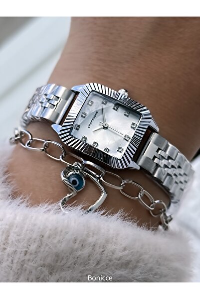 Chaperone Women's Wristwatch, Gray Crystal Stone, Steel Band, 2 Years Warranty, Bracelet Gift
