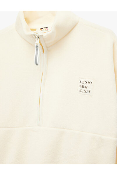 Koton Long Sleeve Pocket Detailed Printed Half Zipper Fleece Sweatshirt