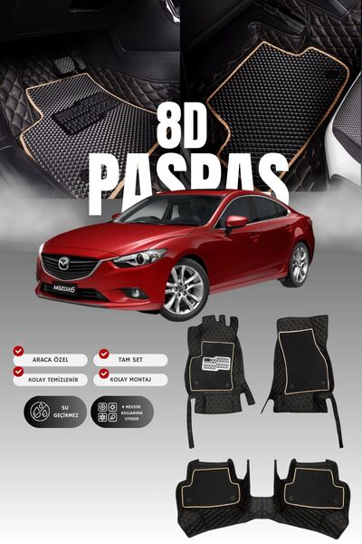 stiloto سجادة أرضية جلدية للسيارة مازدا 6 (2013-2023) 8D |   حماية كاملة، قص ...