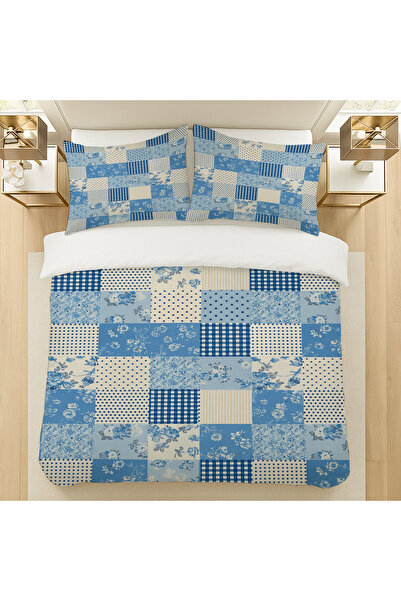 Else Dekor Σετ Παπλωματοθήκη Διπλό Μπλε Λευκό Μοτίβο Βαμβακερό Σατέν 200x220cm