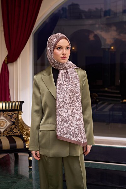 İpekhan Patterned Voile Shawl Milk Coffee Cream Voile Silk Shawl - 9803-28