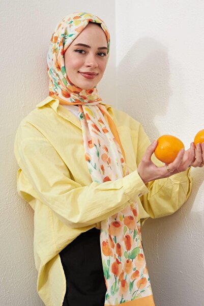 İpekhan Botanical Series Orange Cotton Viscose Shawl - 3023-15