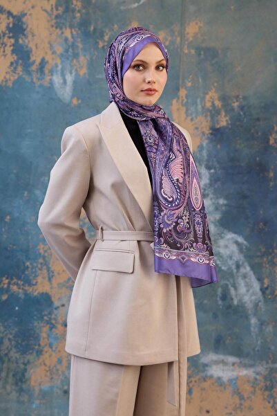 İpekhan Σάλι Μοτίβο Σάλι Λιλά Μεταξωτό Σάλι - 9801-04