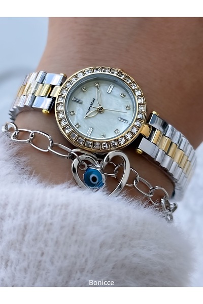 Chaperone Women's Wristwatch, Silver Yellow Crystal Stone Small Case, Steel Band, 2 Years Warranty, Bracelet Gift