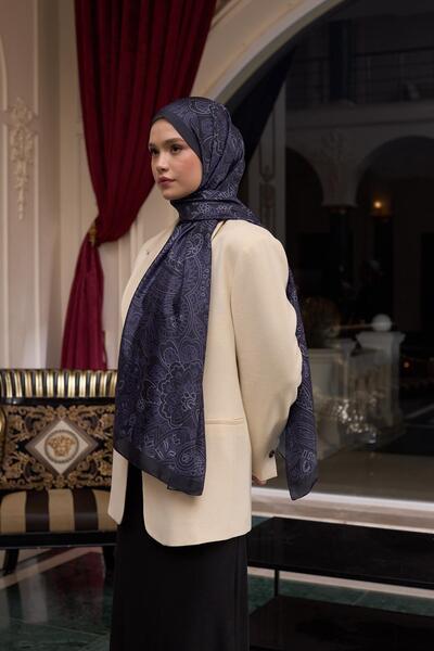 İpekhan Black Purple Patterned Voile Silk Shawl - 9803-25