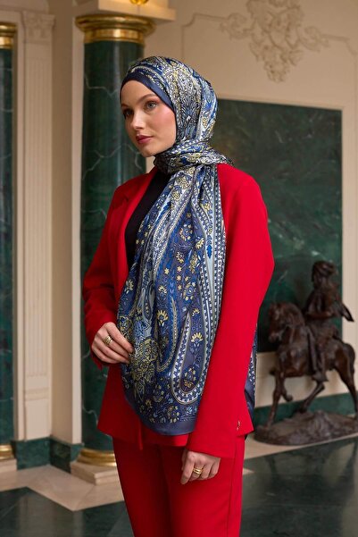 İpekhan Steel Blue Indian Voile Shawl - 5009-25