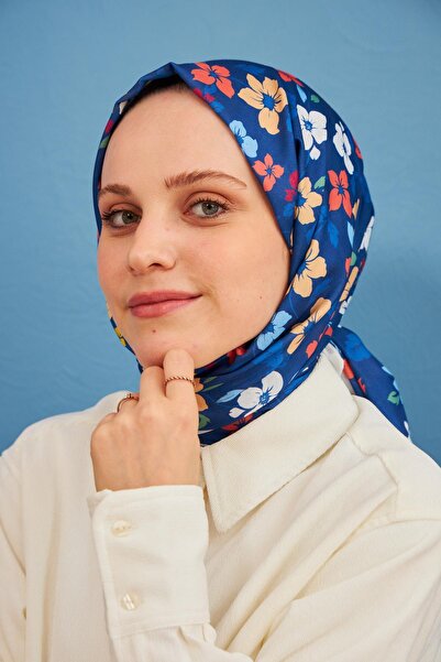 İpekhan Şal din bumbac cu model Amelia, albastru Parlament 3025-15