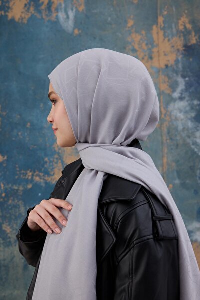 İpekhan Gray Square Patterned Jacquard Shawl 8012-09