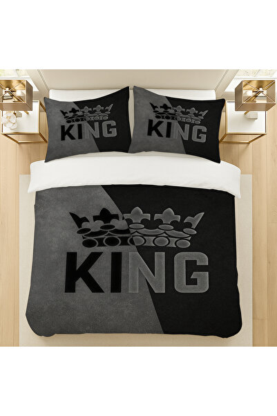 Else Dekor Σετ Παπλωματοθήκη Διπλό Κρεβάτι King Size Βαμβακερό Σατέν με Γκρι Σχέδιο 200x220cm