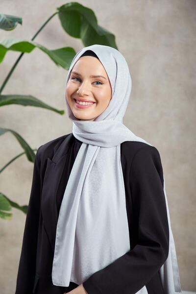 İpekhan Alesa Pattern Silky Jacquard Shawl Gray 9003-07