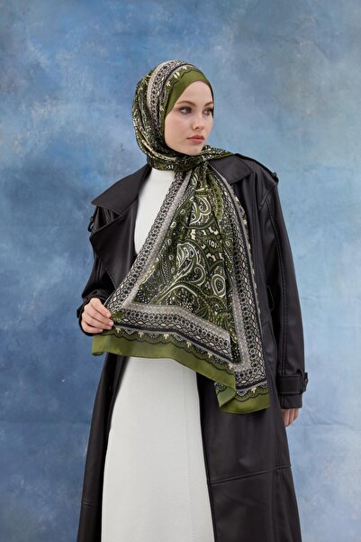 İpekhan Πράσινο ινδικό σάλι βουάλ - 5005-02