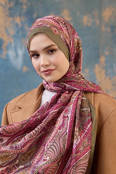 İpekhan Green Pink Silk Patterned Shawl - Voile 9801-16