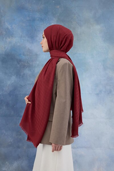 İpekhan Red Houndstooth Patterned Cotton Jacquard Shawl - 8011-15