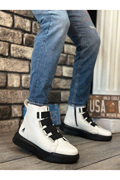 Generic Brand BA0142 Banded Men's High Sole White Black Sports Boots