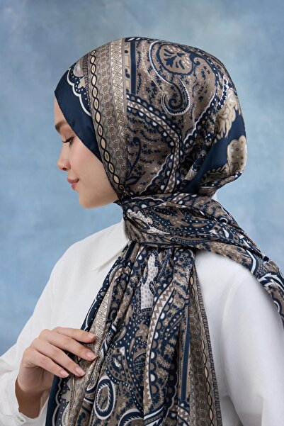 İpekhan Μπλε καφέ ινδικό σάλι βουάλ - 5005-14