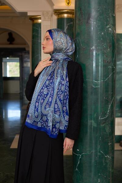 İpekhan Μπλε ινδικό σάλι βουάλ - 5009-19