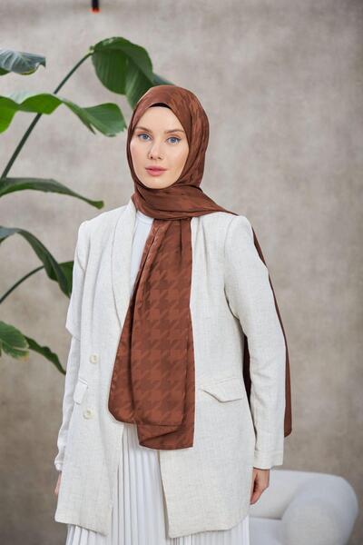 İpekhan Μοτίβο Neo Houndstooth Μεταξένιο Σάλι Ζακάρ Bitter Brown 9010-11