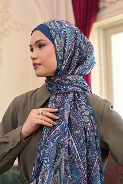 İpekhan Șal din voile cu model albastru petrol - 9804-13