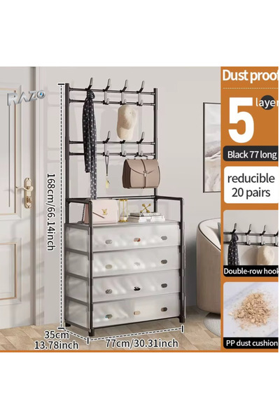 Razo Organizator multifunctional pentru incaltaminte si cuier, 5 polite,Negru