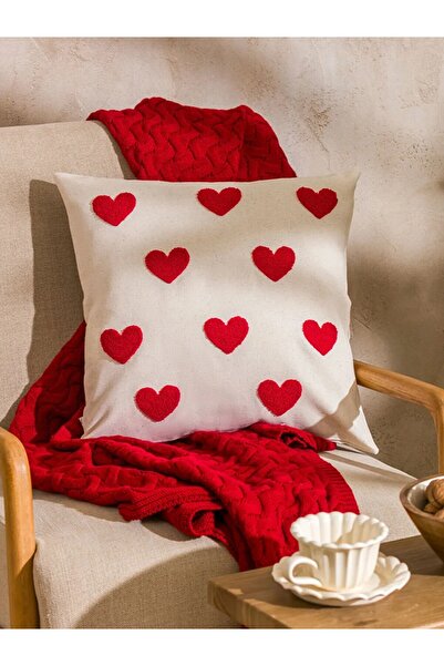 LC Waikiki Lcw Home Red Heart Printed Throw Pillow Cover 45X45 cm