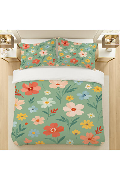 Else Dekor Σετ Παπλωματοθήκη Διπλό Κρεβάτι 200x220cm με σχέδια με μικρά λουλούδια από βαμβακερό σατέν