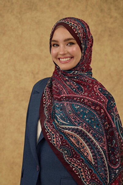 İpekhan Soft Shawl Burgundy Turquoise 3053-01