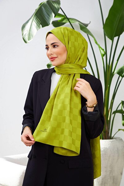 İpekhan Νέο μοτίβο σκακιέρας μεταξένιο σάλι ζακάρ λάδι πράσινο 9007-15