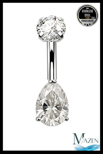 MAZEN Damla Zirkon Taşlı Göbek Piercing | 316L Çelik | Kadın Takı Aksesuar | ...