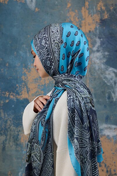 İpekhan Μπλε ινδικό σάλι βουάλ - 5008-01