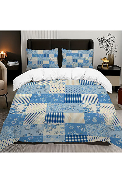 Else Dekor Σετ Παπλωματοθήκη Διπλό Μπλε Λευκό Μοτίβο Βαμβακερό Σατέν 200x220cm