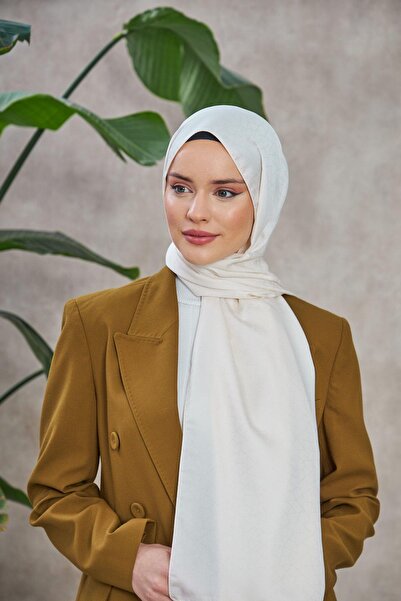 İpekhan Novvela Pattern Silky Jacquard Shawl Ecru 9008-06