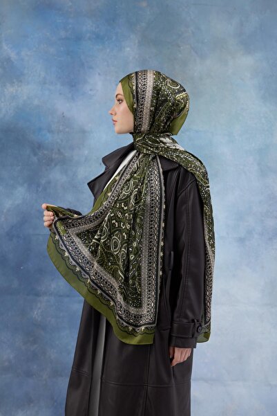 İpekhan Πράσινο ινδικό σάλι βουάλ - 5005-02