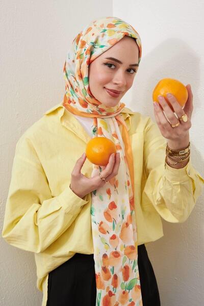 İpekhan Botanical Series Orange Cotton Viscose Shawl - 3023-15