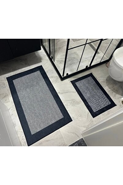 Home Water-Absorbent Non-Slip Base 2-Piece Bathroom Mat Set with Sponge Padding and Soft Texture