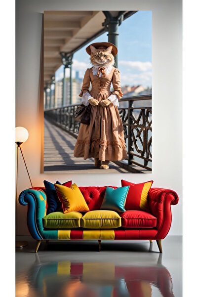 özkacar KEDİ HANIM V1 Tablou decorativ pe pânză pentru acasă, perete, salon, ...