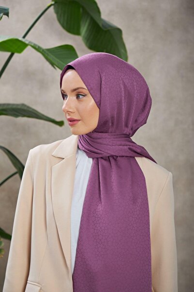 İpekhan Alesa Pattern Silky Jacquard Shawl Violet 9003-21